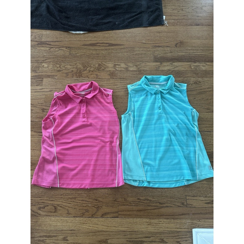SET OF 2 Fila Women's Short Sleeve V-Neck Tennis/Golf Shirt Size Large Pink Teal
